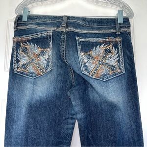 ROCK 47 WRANGLER low rise embroidered denim womens jeans size 7 / 8 cowgirl